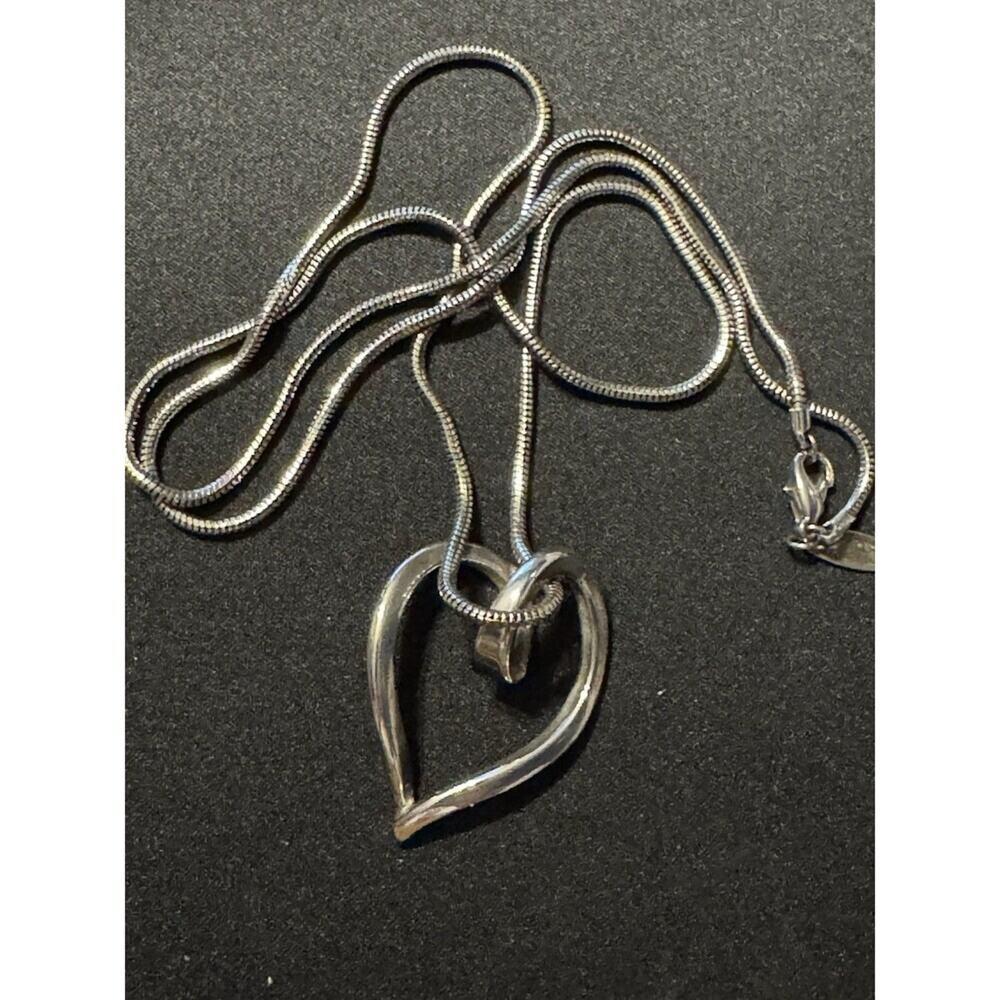 ny co Large Heart Pendant 32in Chain 1.75in Pendant Silver Tone